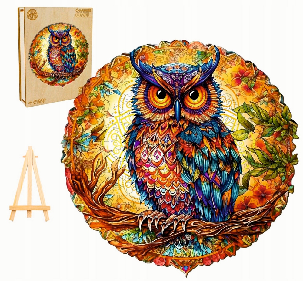 VEĽKÉ DREVENÉ PUZZLE 300 KUSOV POKOJNÁ SOVA V DREVENEJ KRABIČKE